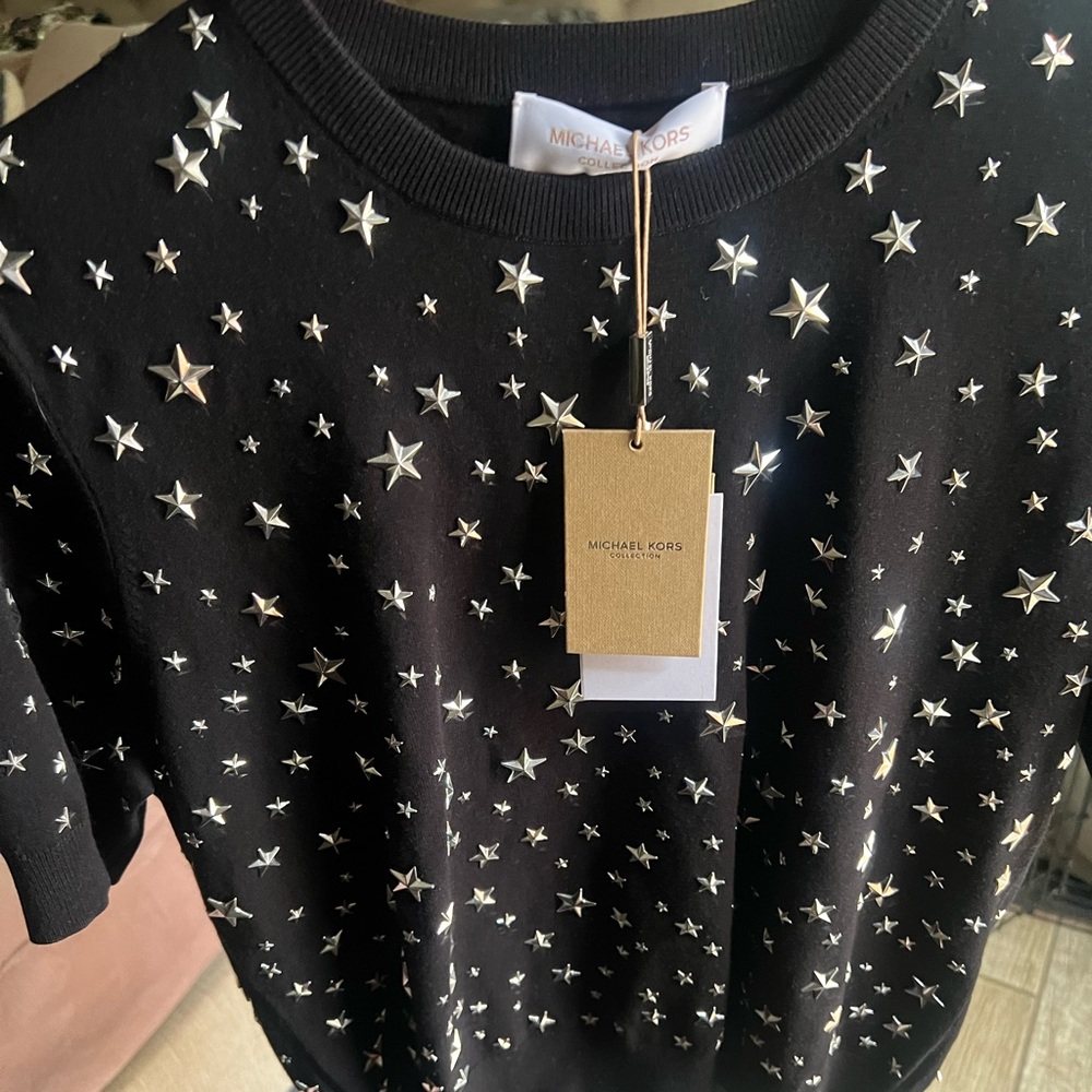MICHAEL KORS COLLECTION STAR STUDDED KNIT L NWTS!